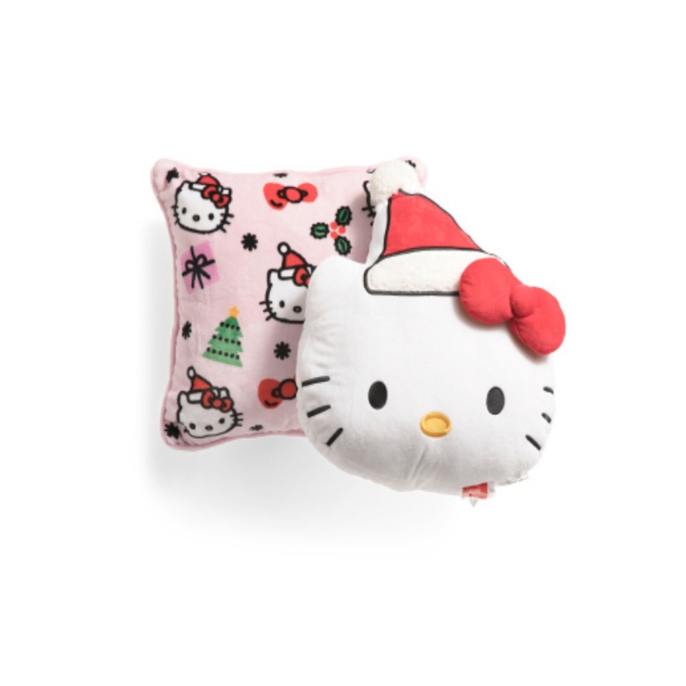 Hello Kitty Christmas Santa Hat Bows Decorative Pink Plush Pillows - Set of‎ Two